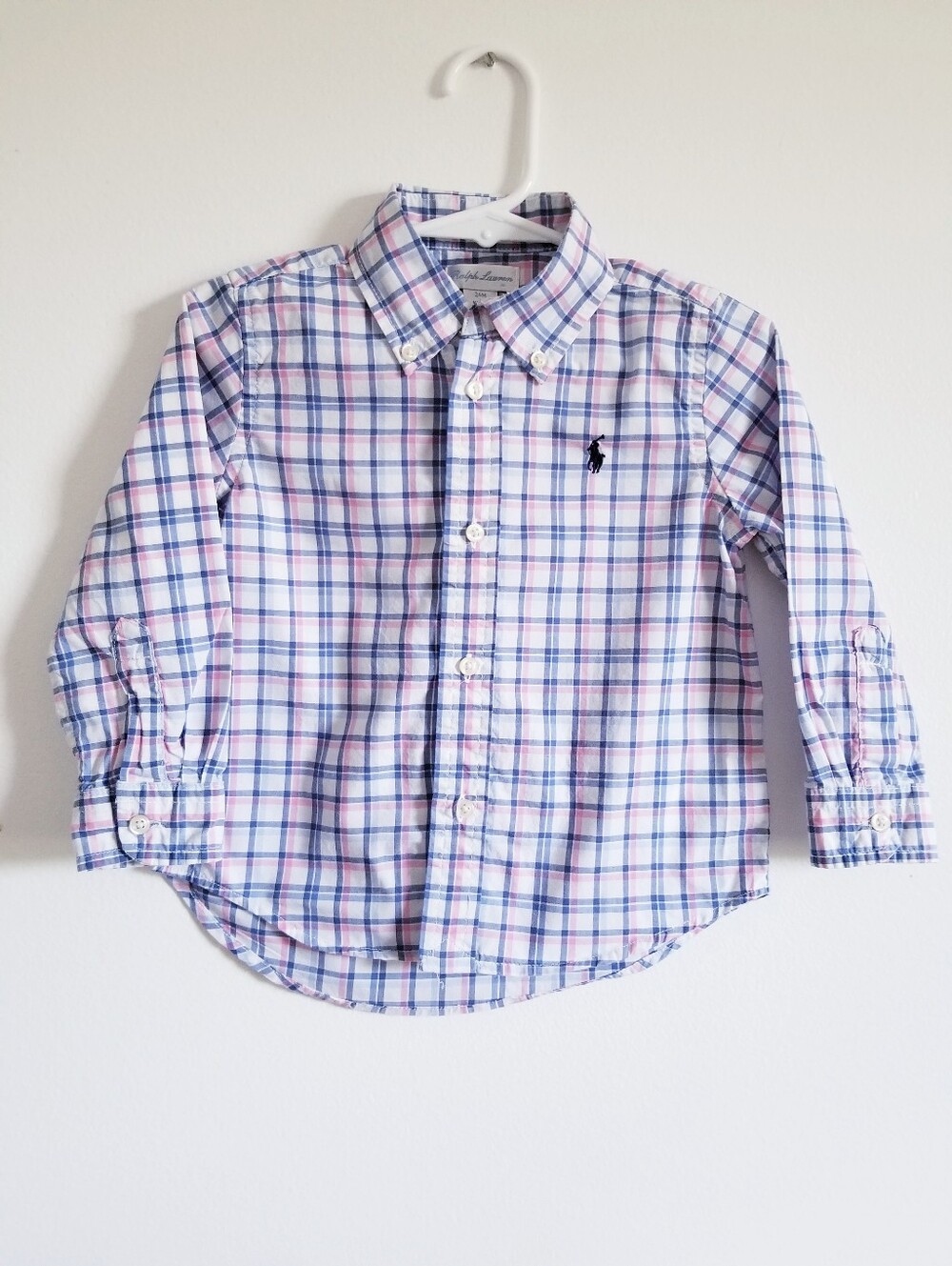 Ralph Lauren White Plaid Button-Down Shirt with Blue & Pink Accents